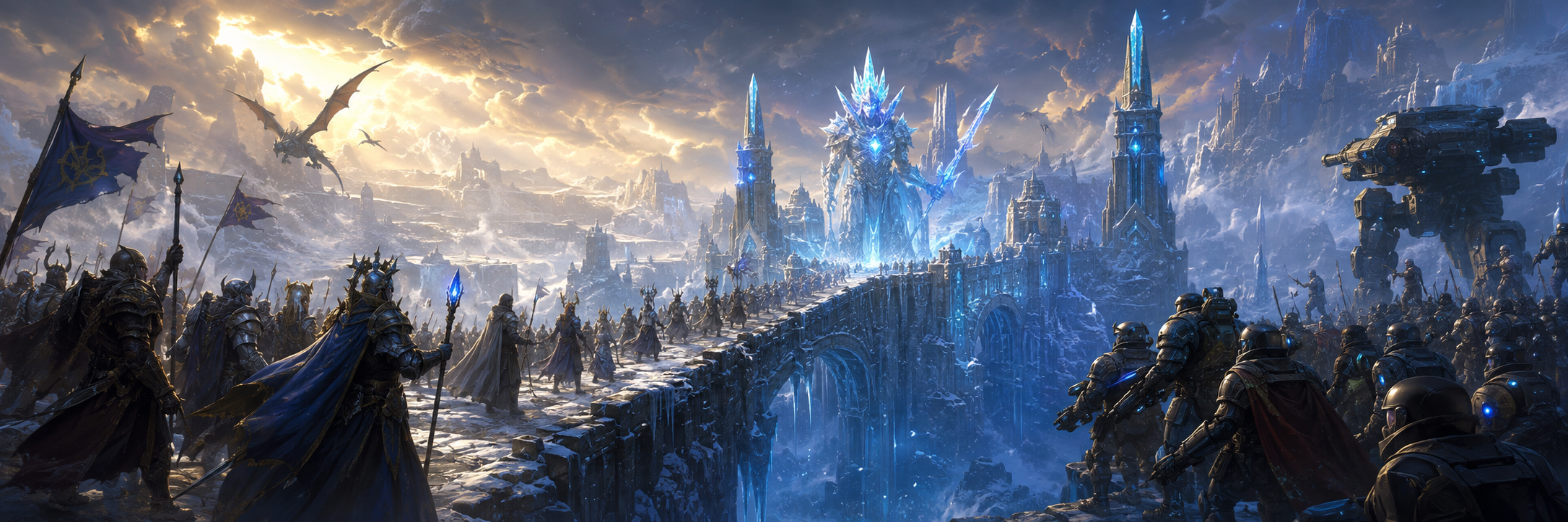 Concept illustration of armies approaching a bridge